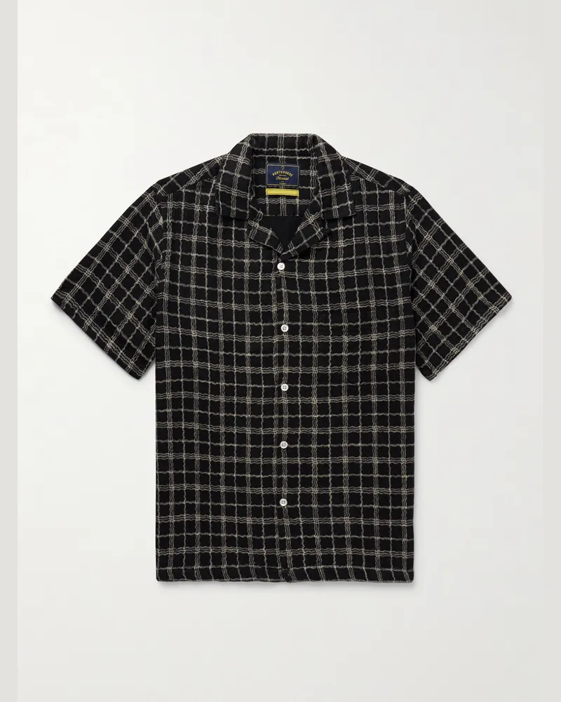 Portuguese Flannel Dorne Hemd aus karierter Gaze aus einer Baumwoll-Leinenmischung mit wandelbarem Kragen Schwarz