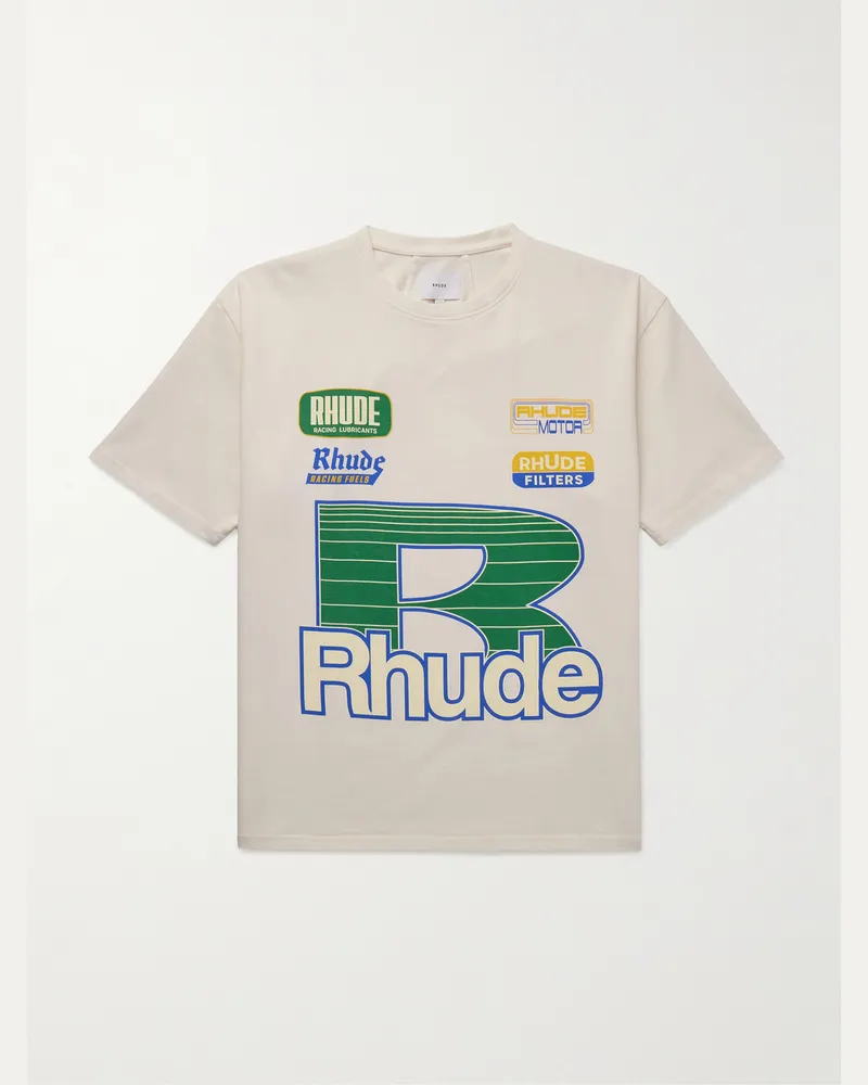 RHUDE Roadway Racing T-Shirt aus Baumwoll-Jersey mit Print Weiß