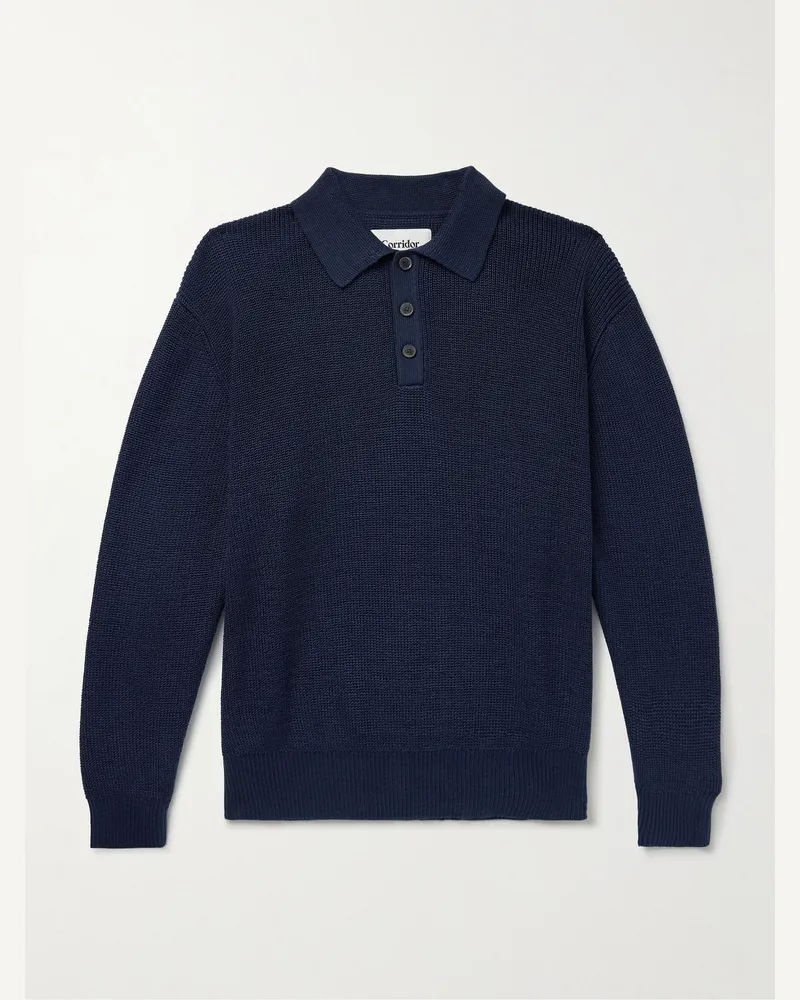 Corridor Ribbed Organic Mercerised Cotton Polo Shirt Blue