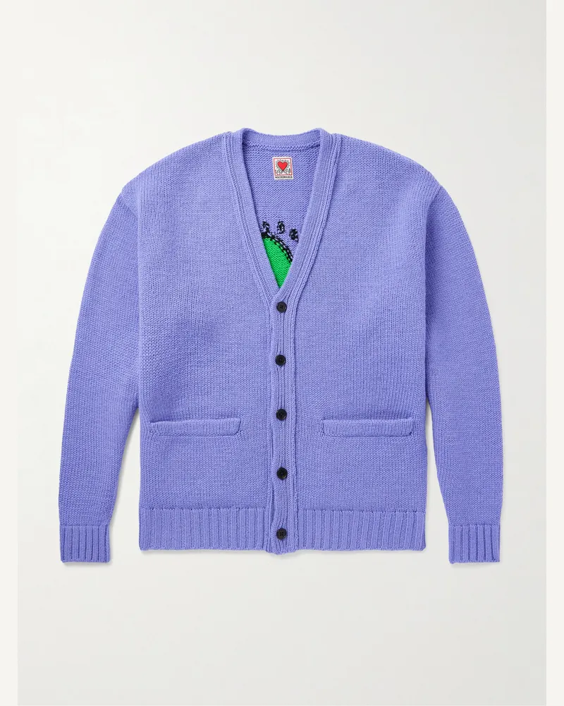 Wacko Maria Keith Haring Cardigan aus Wolle mit Intarsienmotiv Lila