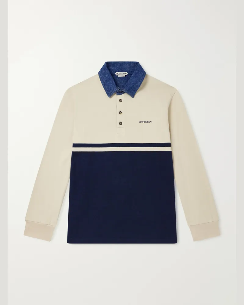 J.W.Anderson Contrast Collar Colour-Block Cotton-Jersey Polo Shirt Blue