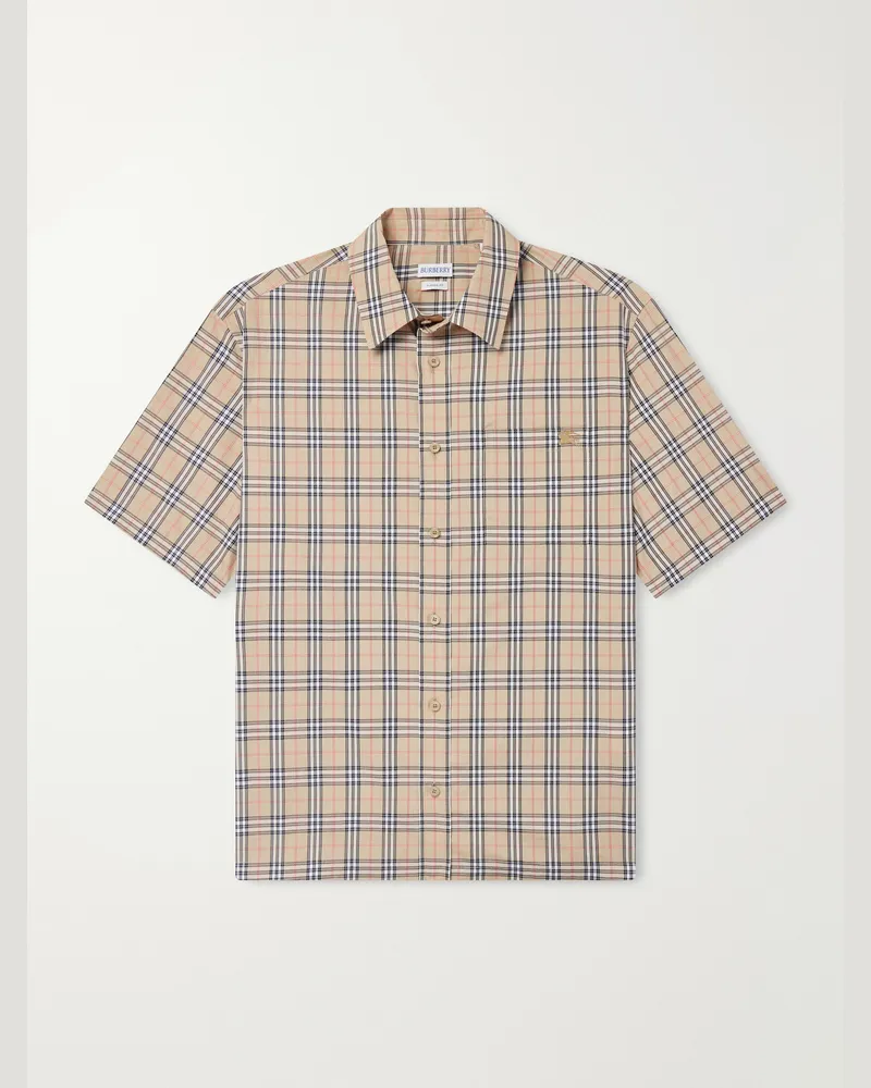 Burberry Checked Cotton-Poplin Shirt Neutrals