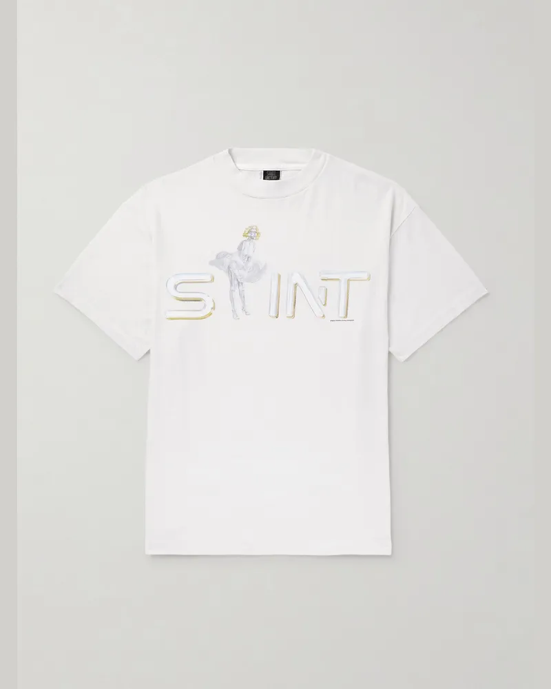 SAINT MXXXXXX Sorayama Marilyn Logo-Print Cotton-Jersey T-Shirt Neutrals