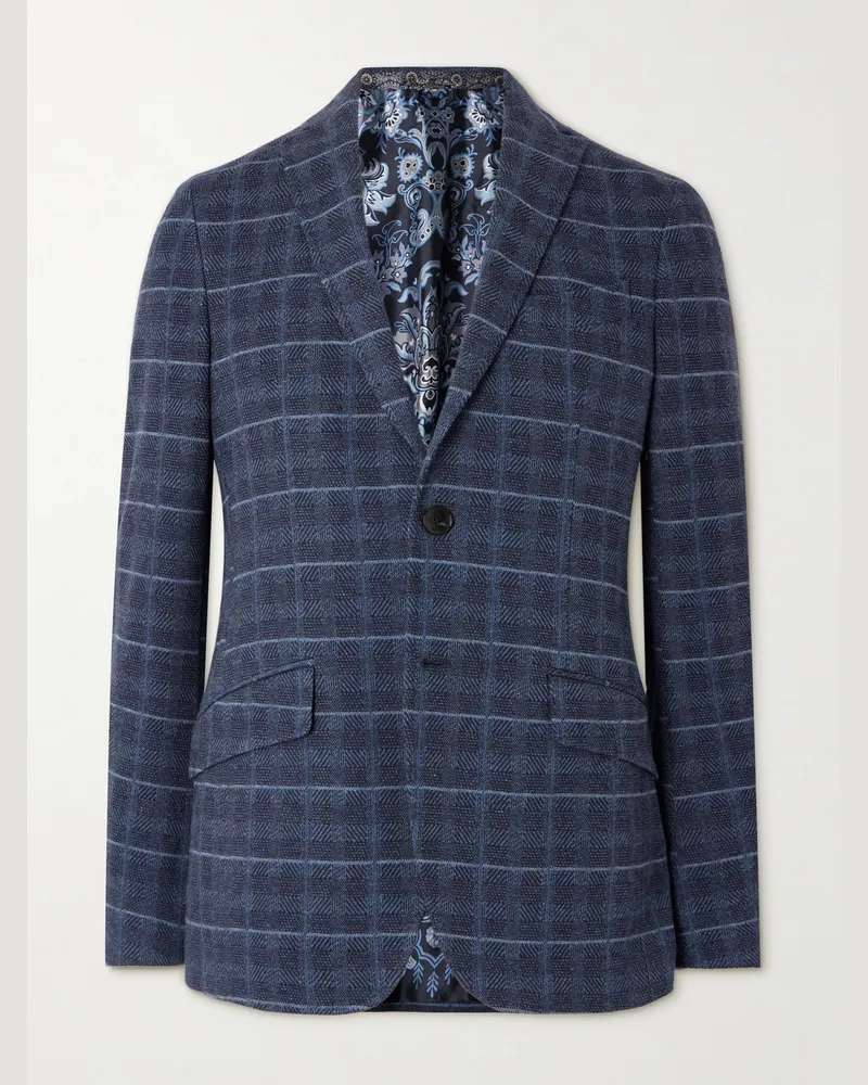Etro Roma Slim-Fit Checked Cotton-Blend Blazer Blue
