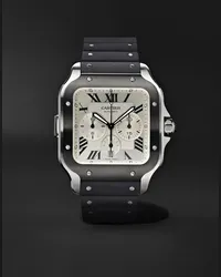 Cartier Santos de  Chronograph 43,3 mm Uhr aus ADLC-beschichtetem Edelstahl mit automatischem Aufzug, einem Alligatorlederarmband und einem Kautschukarmband zum Wechseln, Ref.-Nr.: WSSA0017 Weiß