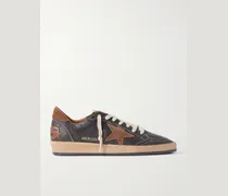 Ball Star Distressed Suede-Trimmed Leather Sneakers