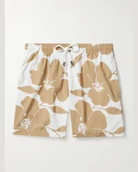 Canali Gerade geschnittene mittellange Badeshorts mit Blumenprint Braun