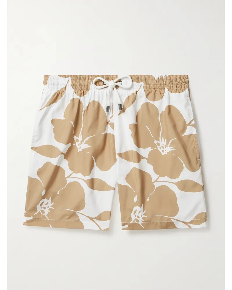 Canali Gerade geschnittene mittellange Badeshorts mit Blumenprint Braun