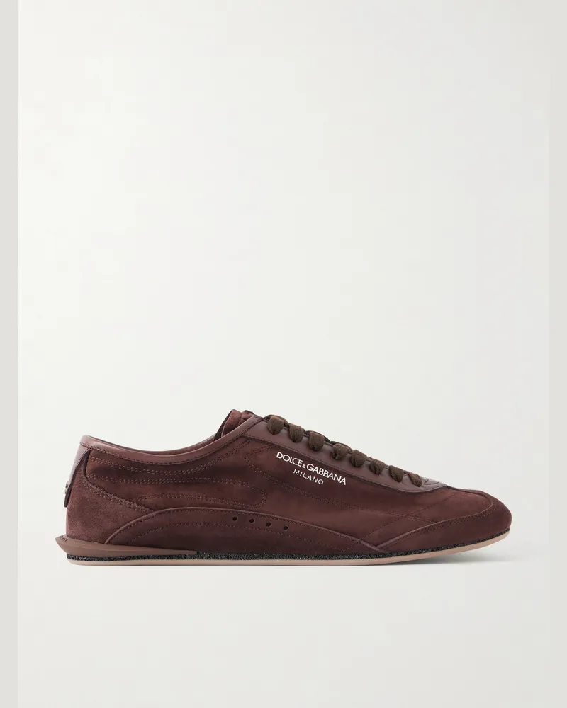 Dolce & Gabbana Leather-Trimmed Suede Sneakers Brown