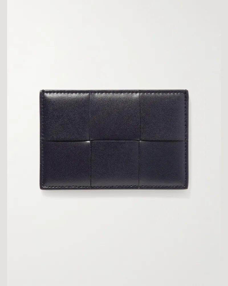 Bottega Veneta Kartenetui aus Intrecciato-Leder Blau