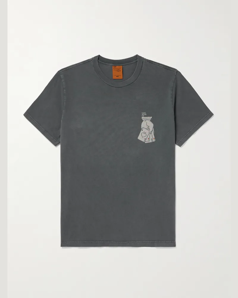 Nudie Jeans Roy Nope T-Shirt aus Stonewashed-Biobaumwoll-Jersey mit Print Grau
