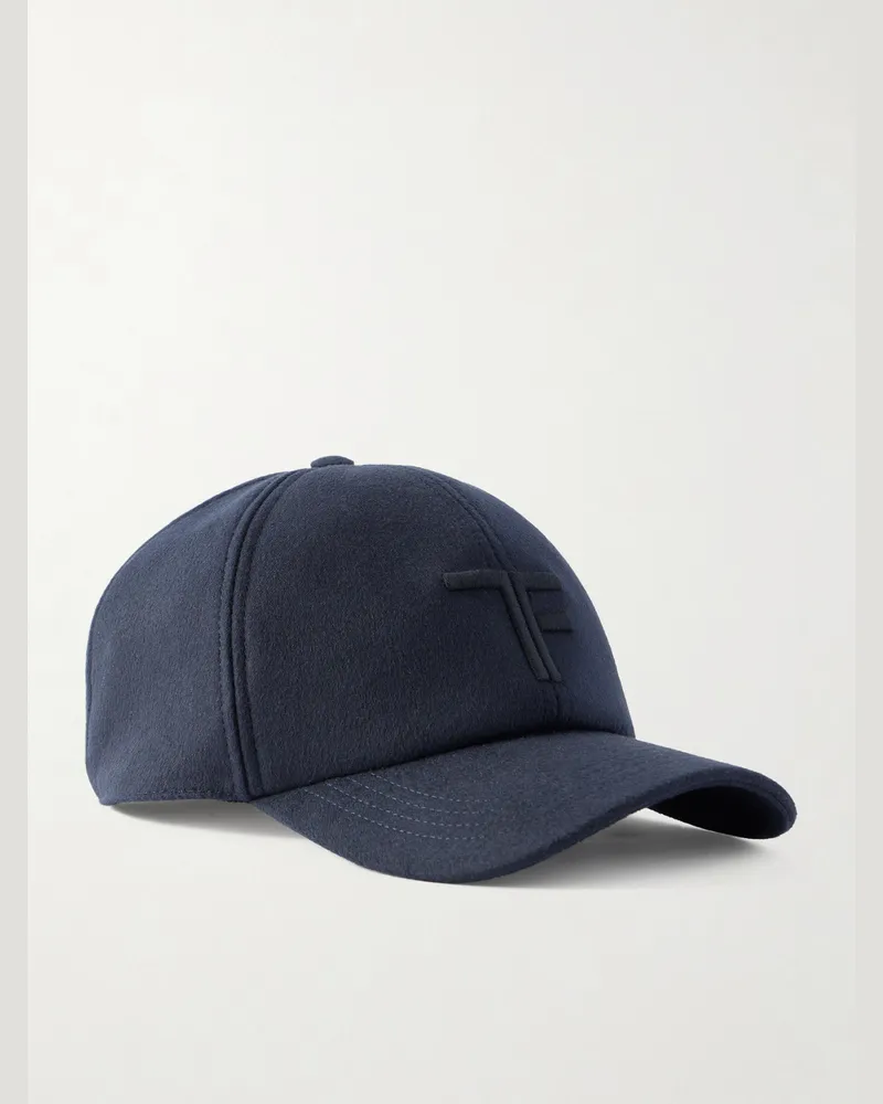Tom Ford Leather-Trimmed Logo-Embroidered Cashmere Baseball Cap Blue