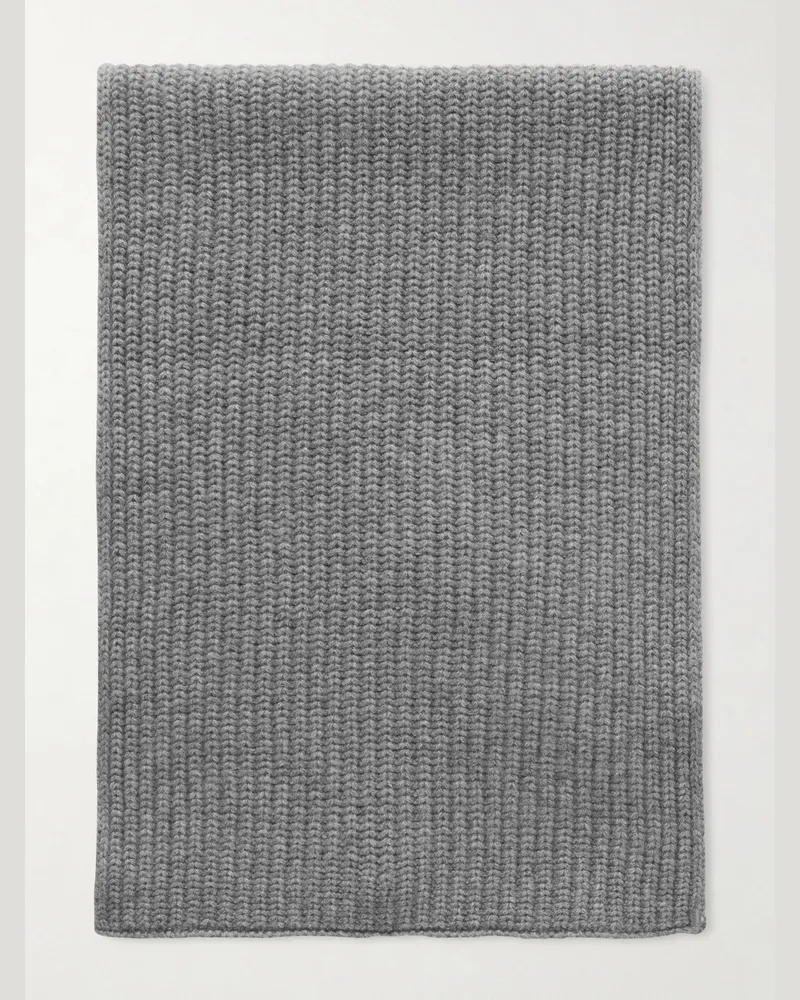 Celine Logo-Embroidered Ribbed Cashmere Scarf Gray