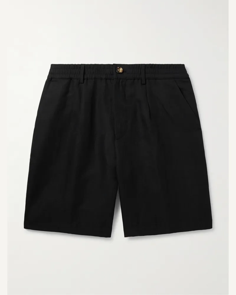 Brunello Cucinelli Gerade geschnittene Bermudashorts aus Twill aus einer Leinen-Baumwollmischung mit Falten Schwarz