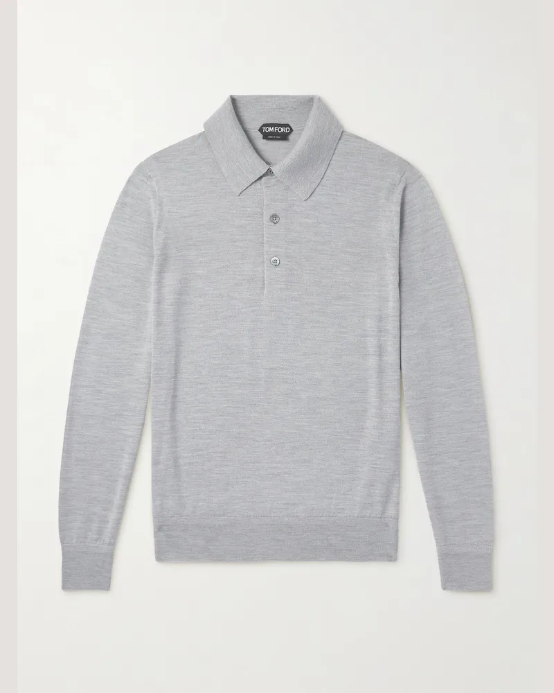 Tom Ford Schmal geschnittene Pullover aus einer Kaschmir-Seidenmischung mit Polokragen Grau