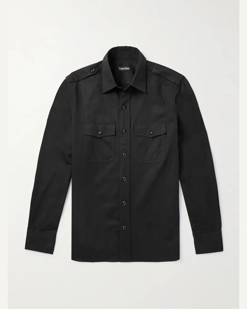Tom Ford Hemd aus Twill aus einer Baumwoll-Seidenmischung Schwarz