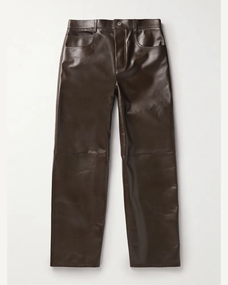 Bottega Veneta Straight-Leg Panelled Leather Trousers Brown