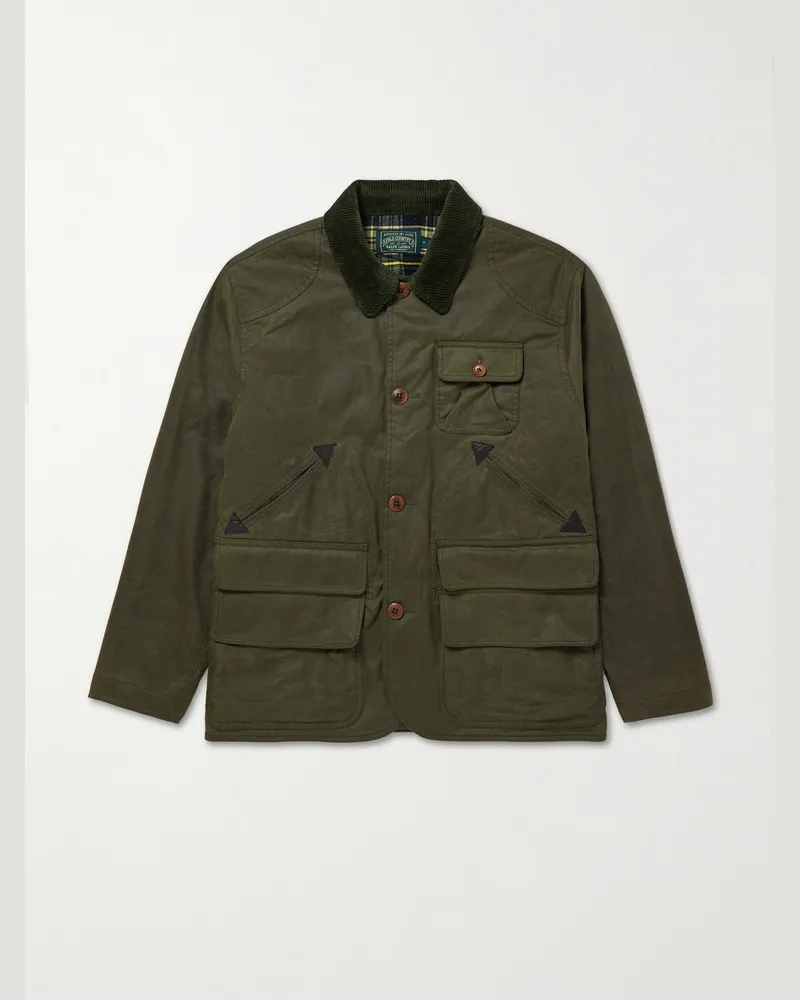 Ralph Lauren Feldjacke aus gewachstem Baumwoll-Canvas mit Besatz aus Cord und Leder Grün