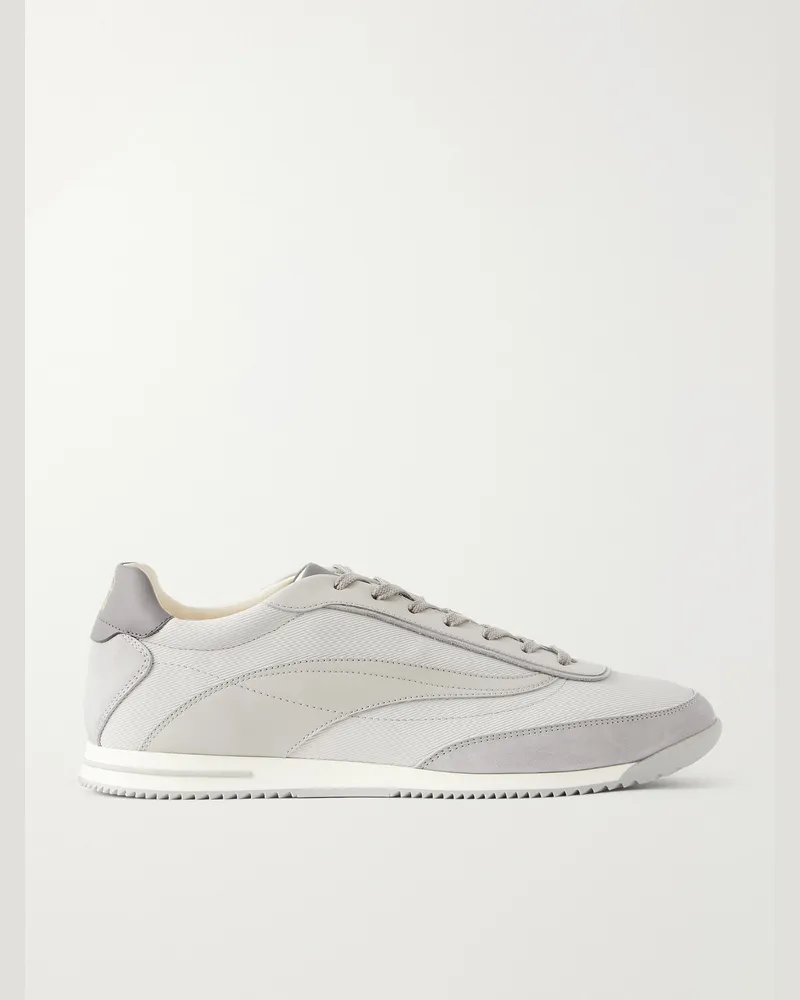 Brunello Cucinelli Runner Suede and Leather-Trimmed Shell Sneakers Gray