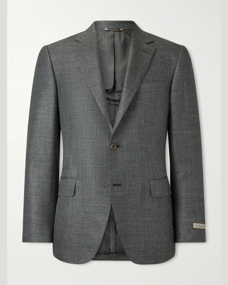Canali Schmal geschnittenes Sakko aus Twill aus einer Mischung aus Wolle, Seide und Leinen Grau