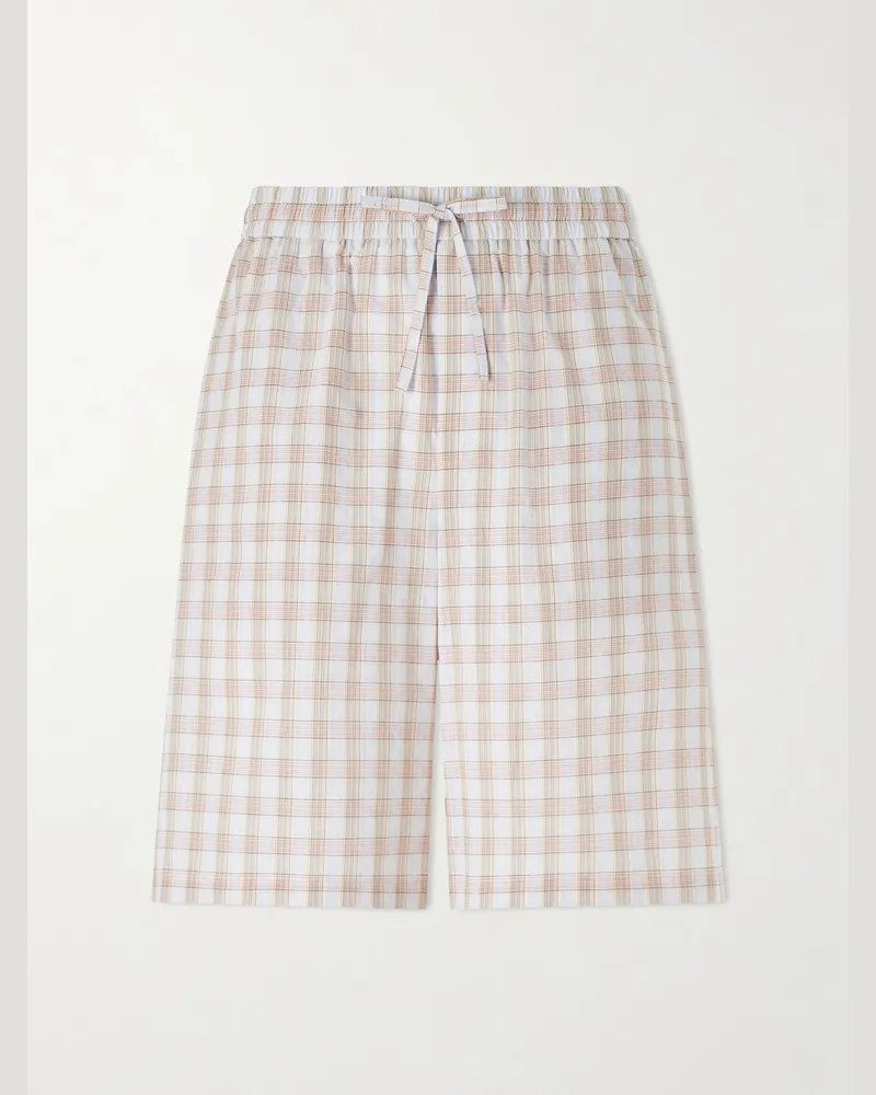 Loewe Paula Ibiza Straight-Leg Checked Cotton Shorts Neutrals