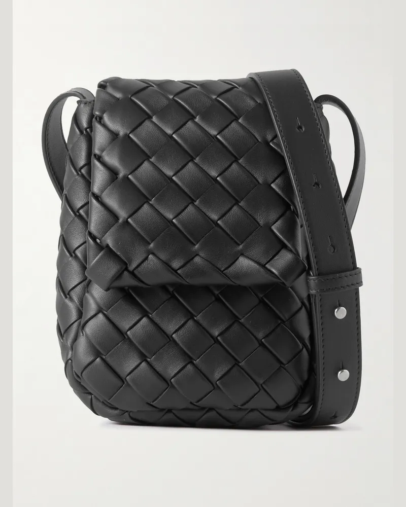 Bottega Veneta Mini Vertical Cobble Umhängetasche aus Intrecciato-Leder Schwarz