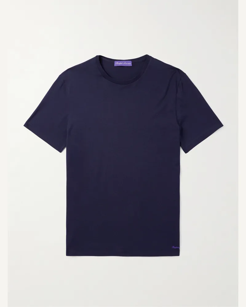 Ralph Lauren Logo-Embroidered Cotton-Lisle T-Shirt Blue