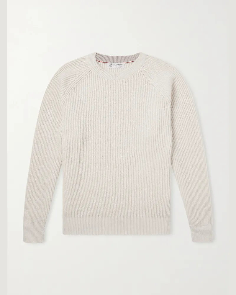 Brunello Cucinelli Ribbed Cotton Sweater Neutrals