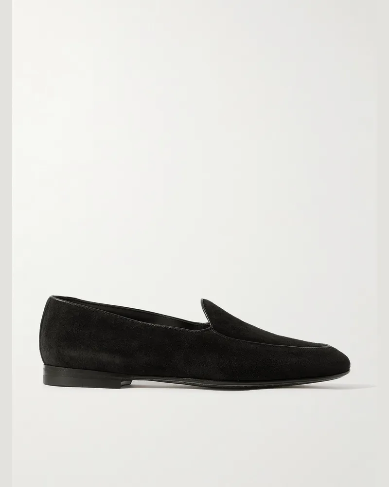 Manolo Blahnik Modena Loafers aus Veloursleder mit Lederbesatz Schwarz