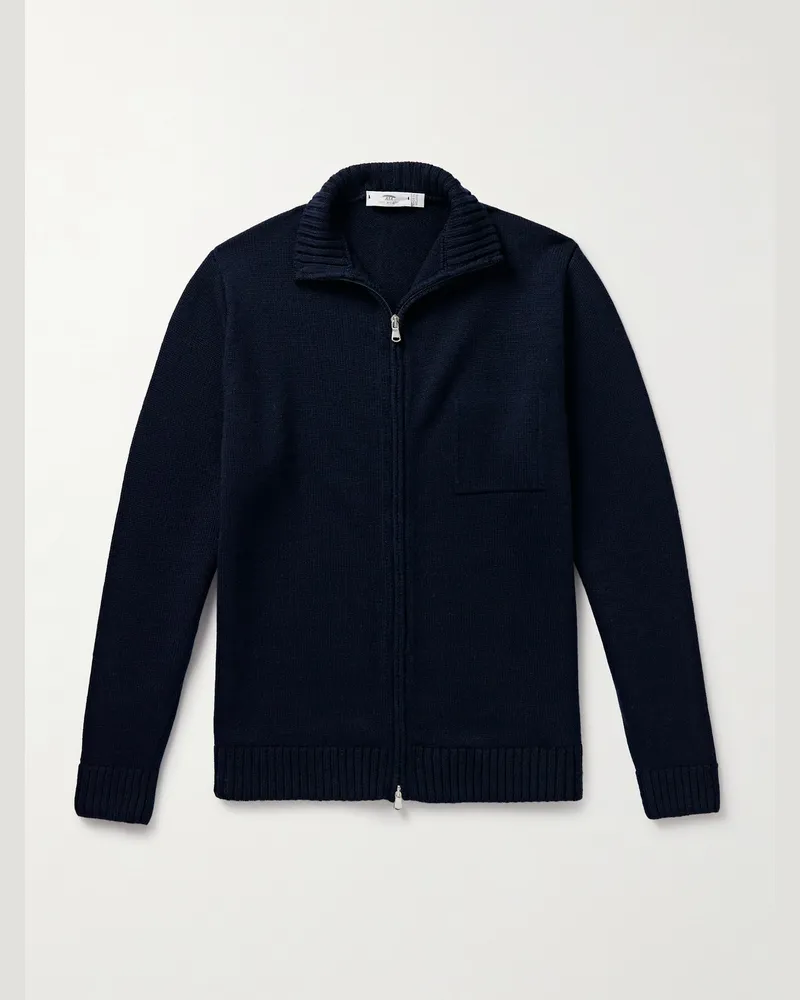 Inis Meáin Wool and Linen-Blend Zip-Up Cardigan Blue