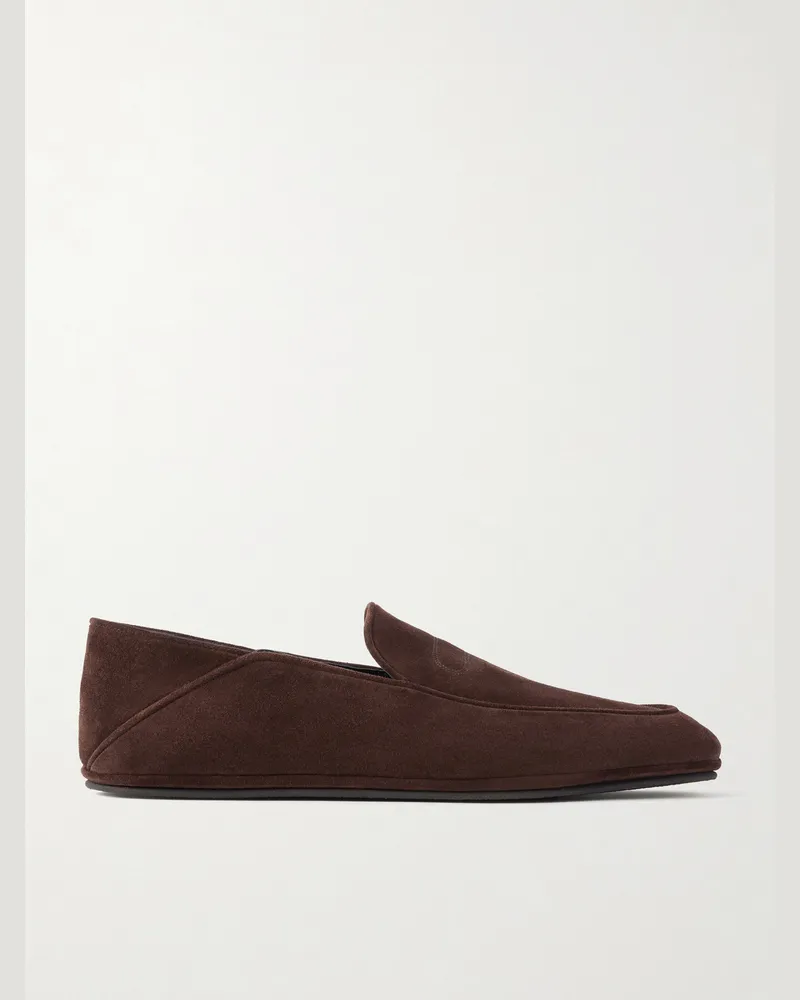 John Lobb Kingston II Collapsible-Heel Suede Loafers Brown