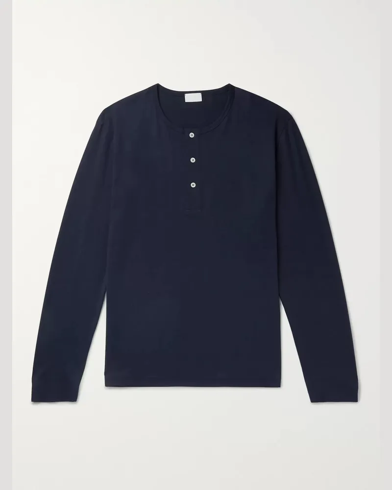 Handvaerk Pima Cotton-Jersey Henley Pyjama T-Shirt Blue