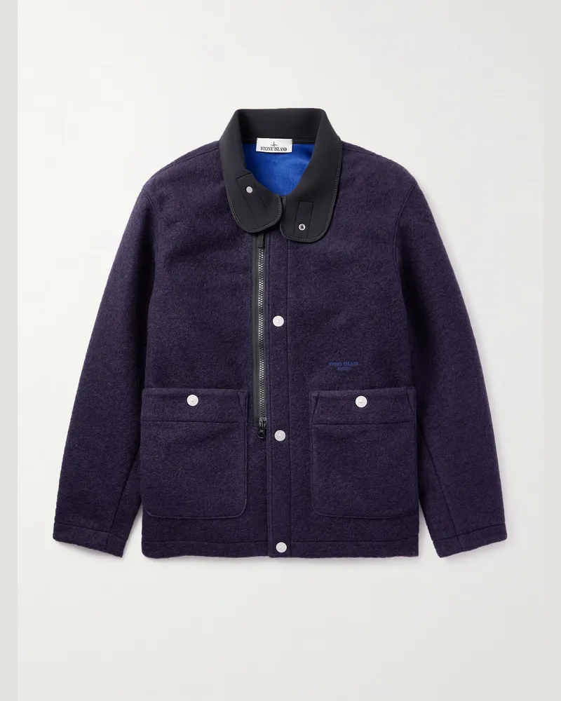 Stone Island Marina Jacke aus einer gebürsteten Wollmischung mit Shell-Besatz Blau