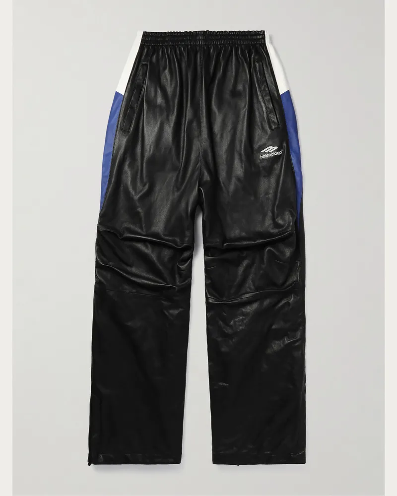 Balenciaga Gerade geschnittene Jogginghose aus Leder mit Streifen Schwarz
