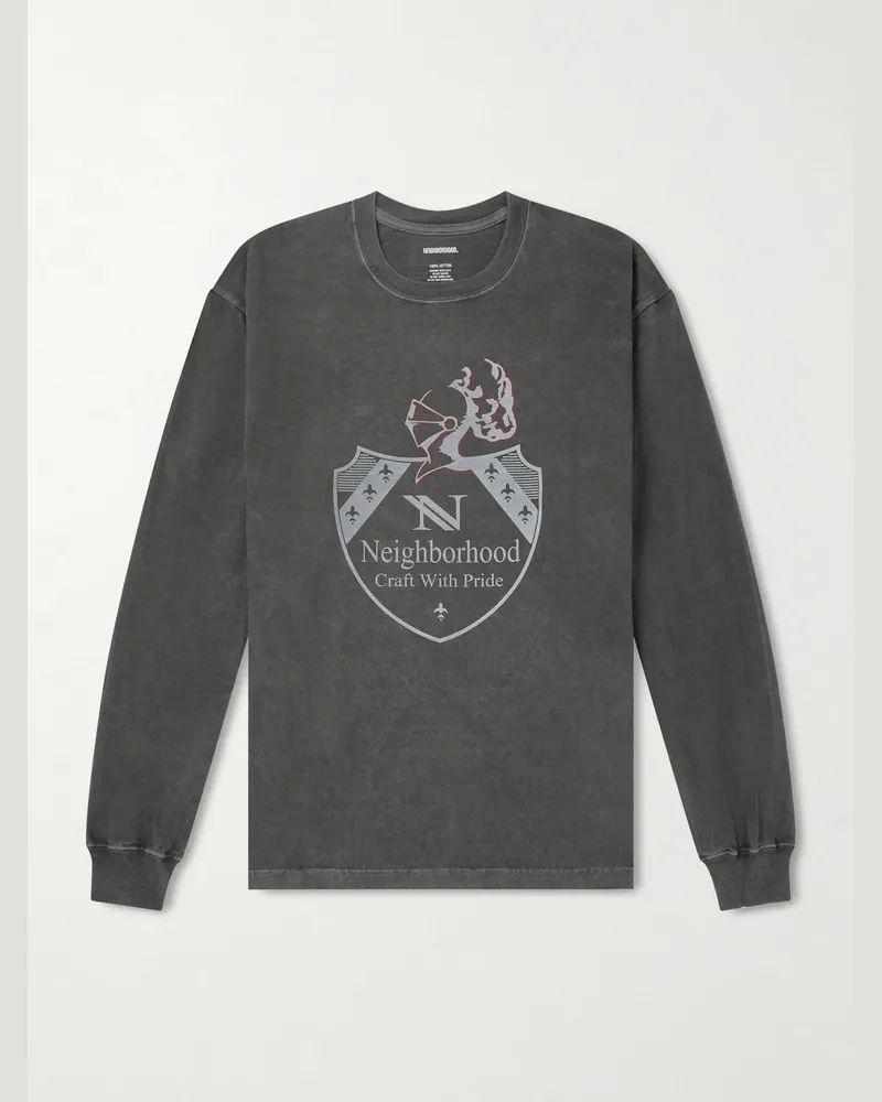 Neighborhood Logo-Print Pigment-Dyed Cotton-Jersey T-Shirt Black