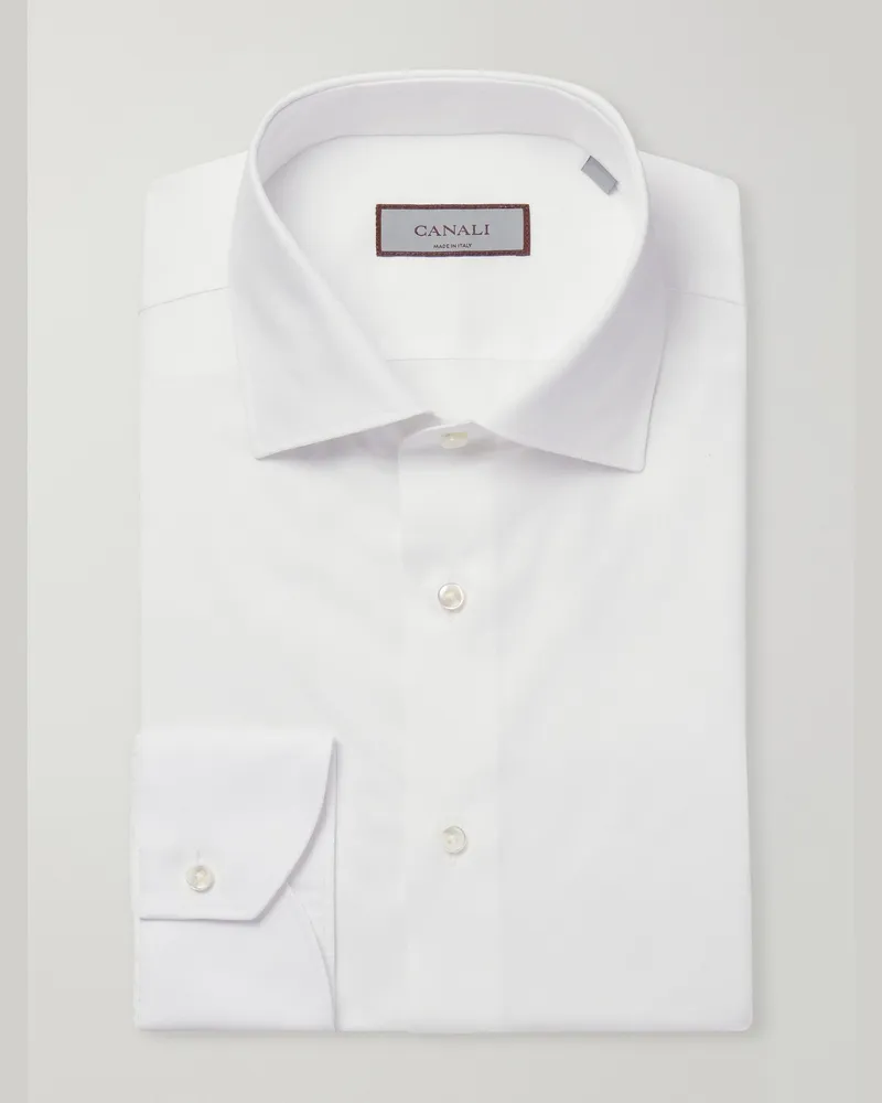 Canali Impeccabile Cutaway-Collar Cotton-Poplin Shirt White