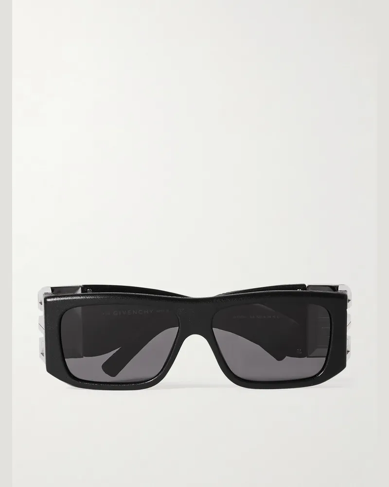 Givenchy 4G Sonnenbrille mit eckigem Rahmen aus Azetat und Leder mit silberfarbenen Details Schwarz
