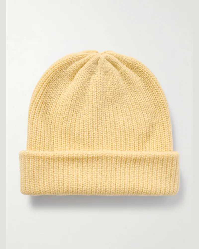 The Elder Statesman Watchman Beanie aus Kaschmir in Rippstrick Gelb