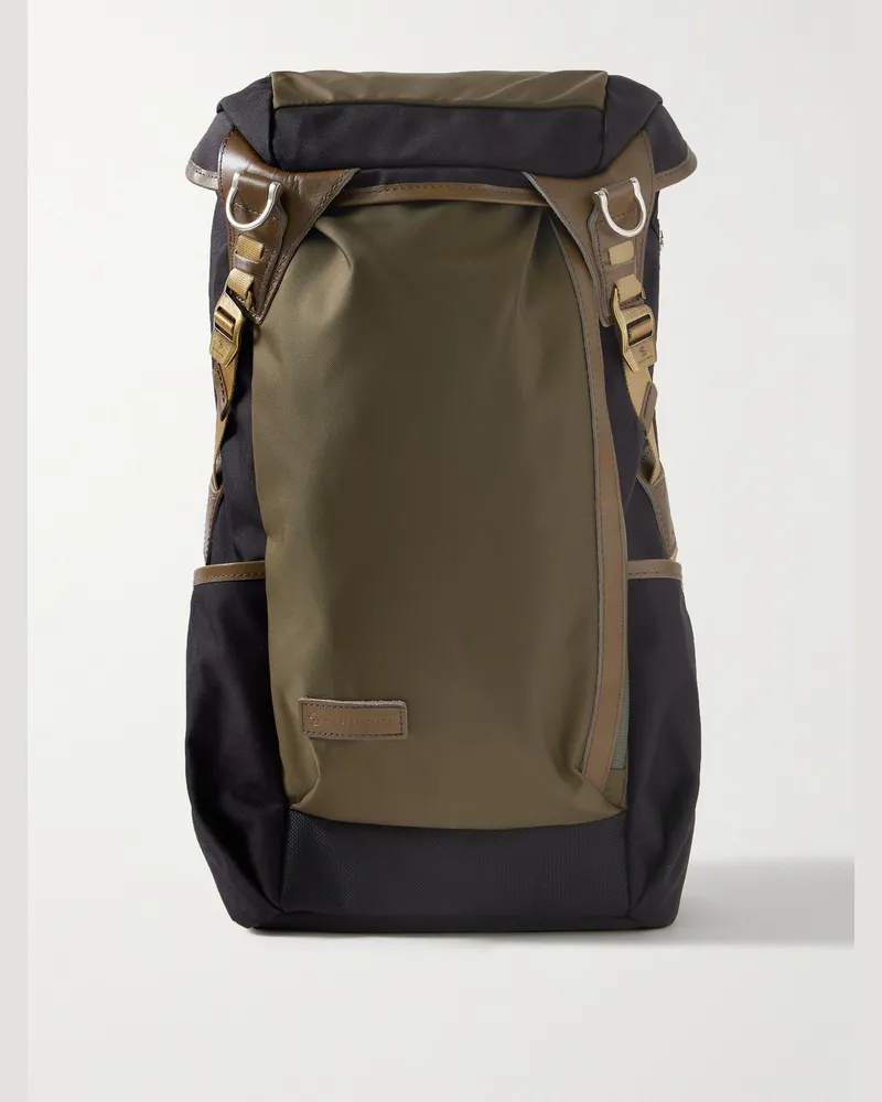 MASTER PIECE Potential Logo-Appliquéd Leather- and Webbing-Trimmed CORDURA® Ballistic Nylon Backpack Green