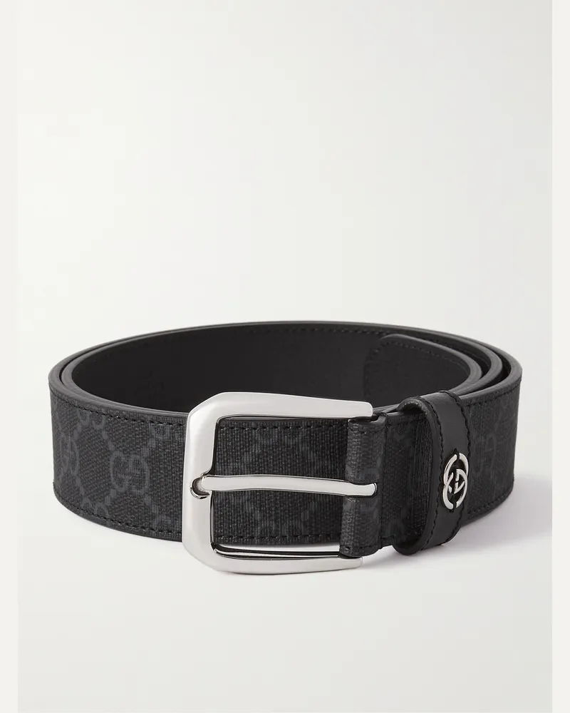 Gucci 3.5cm Monogrammed Leather Belt Black