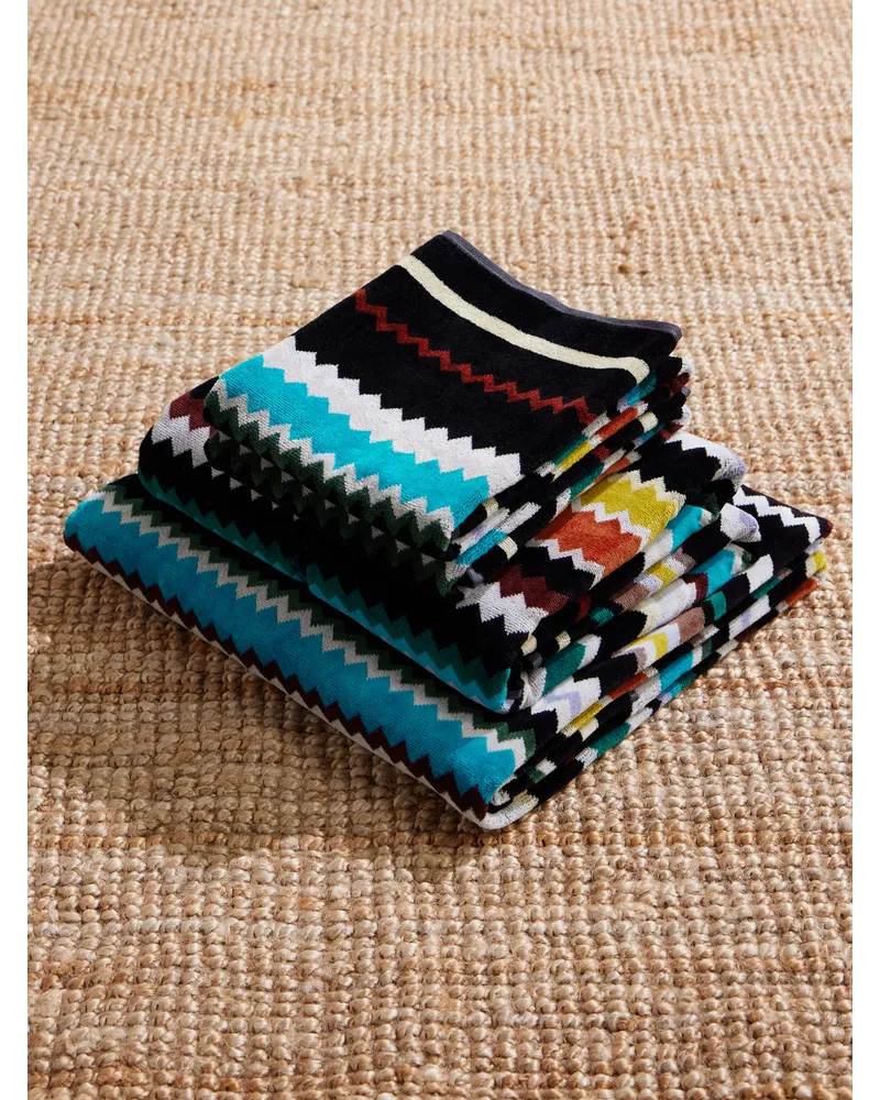 Missoni Home Curt Set aus fünf Handtüchern aus Baumwollfrottee mit Jacquard-Muster Blau