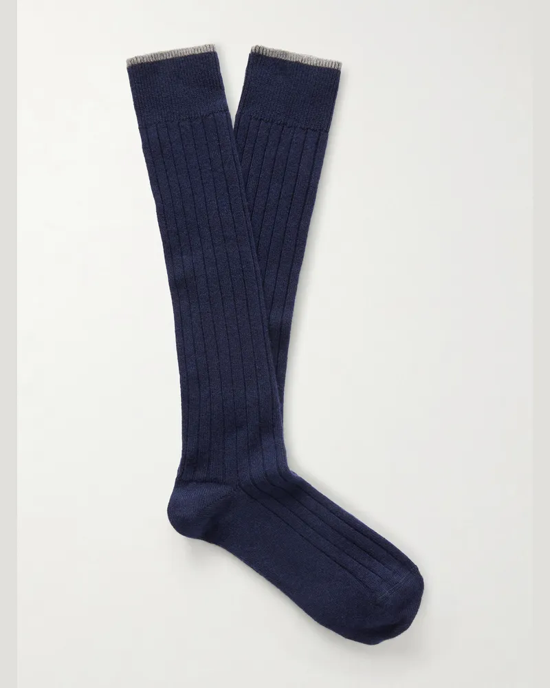 Brunello Cucinelli Ribbed Cashmere Socks Blue