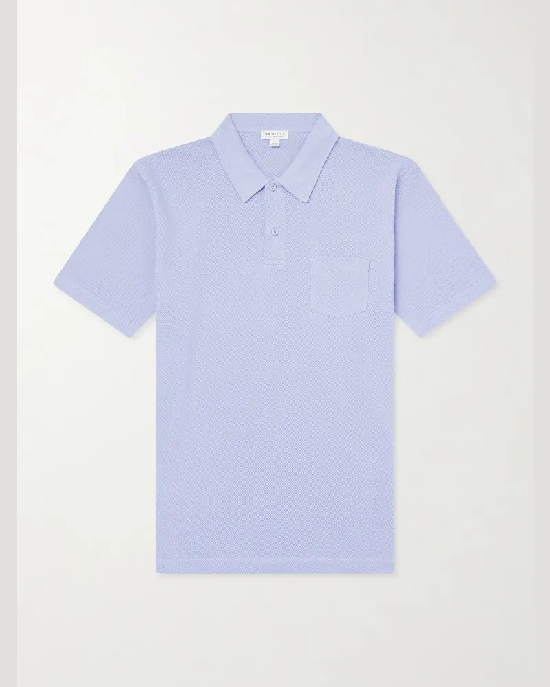 Sunspel Riviera Cotton-Mesh Polo Shirt Blue