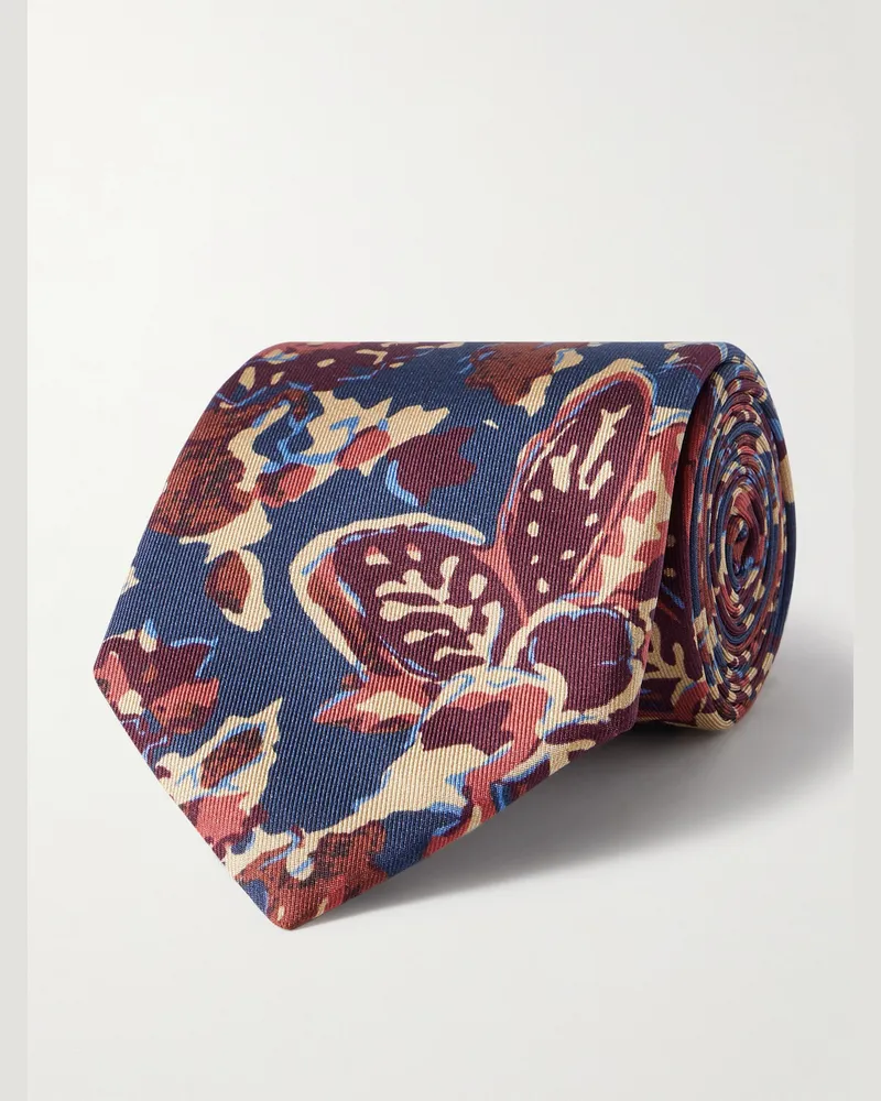 Favourbrook Charleston Krawatte aus Seide mit Blumenprint, 7,5 cm Blau