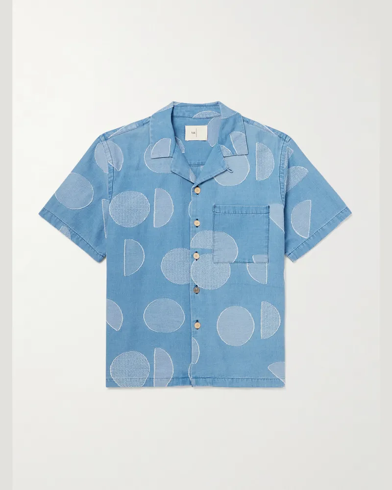 Folk Anniversary Hemd aus Baumwoll-Chambray mit Jacquard-Logomuster und wandelbarem Kragen Blau