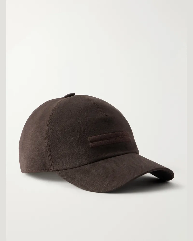 Ermenegildo Zegna Oasi Logo-Detailed Linen Baseball Cap Brown