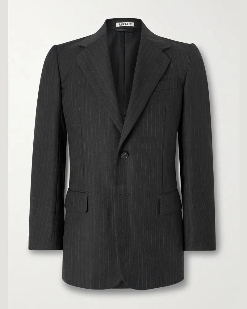 AURALEE Pinstriped Wool Suit Jacket Gray