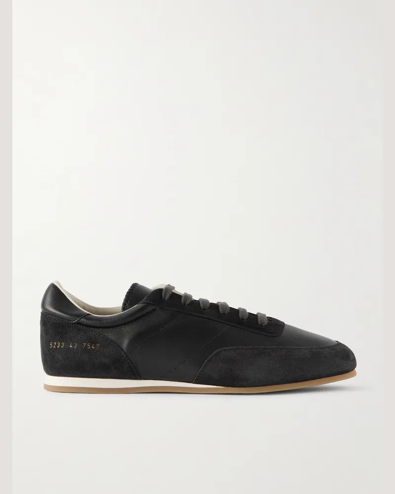 Common Projects Minimal Runner Sneakers aus Leder mit Velourslederbesatz Schwarz
