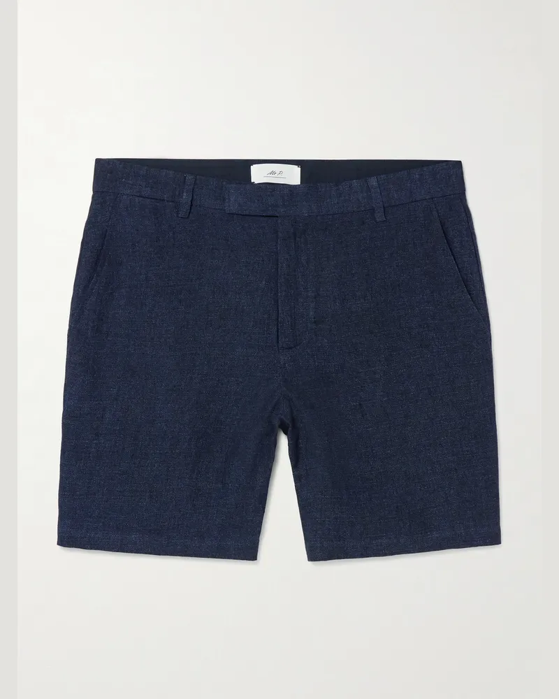 MR P. Gerade geschnittene Bermudashorts aus Leinen-Chambray Blau