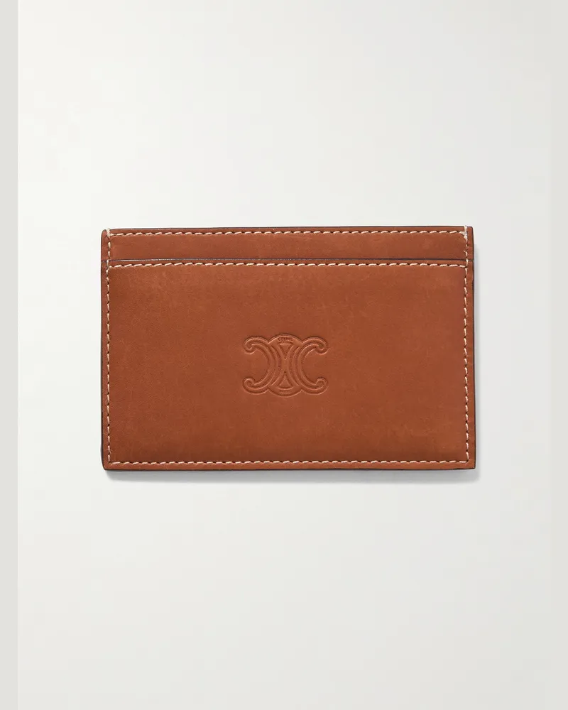 Celine Logo-Debossed Leather Cardholder Brown